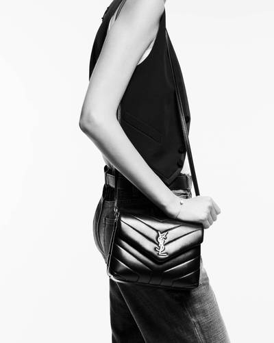 SAINT LAURENT loulou toy strap bag in matelassé "y" denim and smooth leather outlook