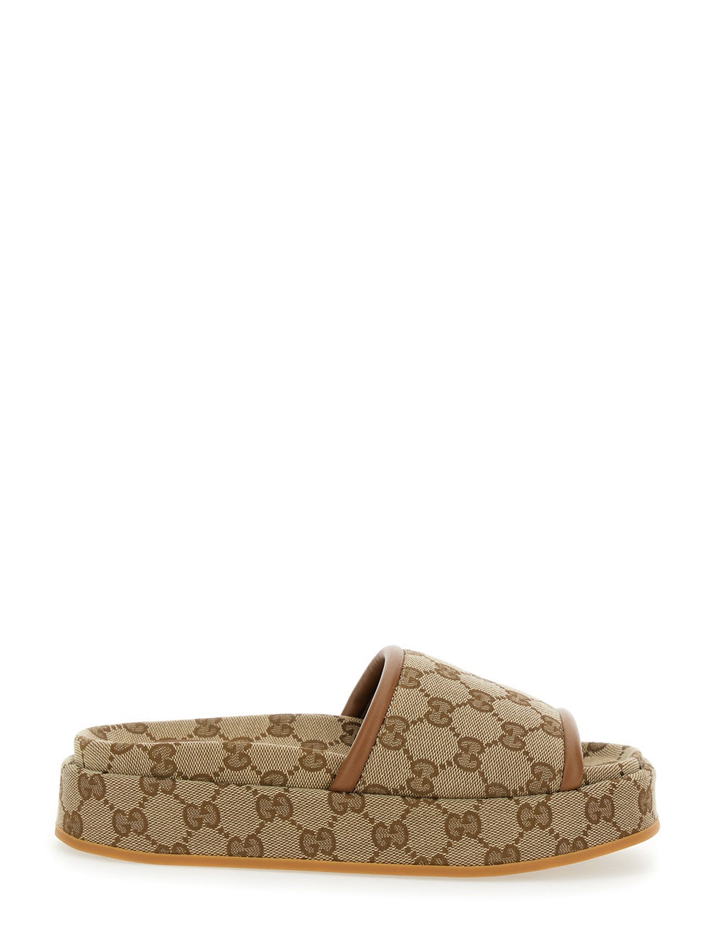 Gucci Women Beige Sandals With Leather Finishes And All-Over Gg Motif In Fabric Woman - 1