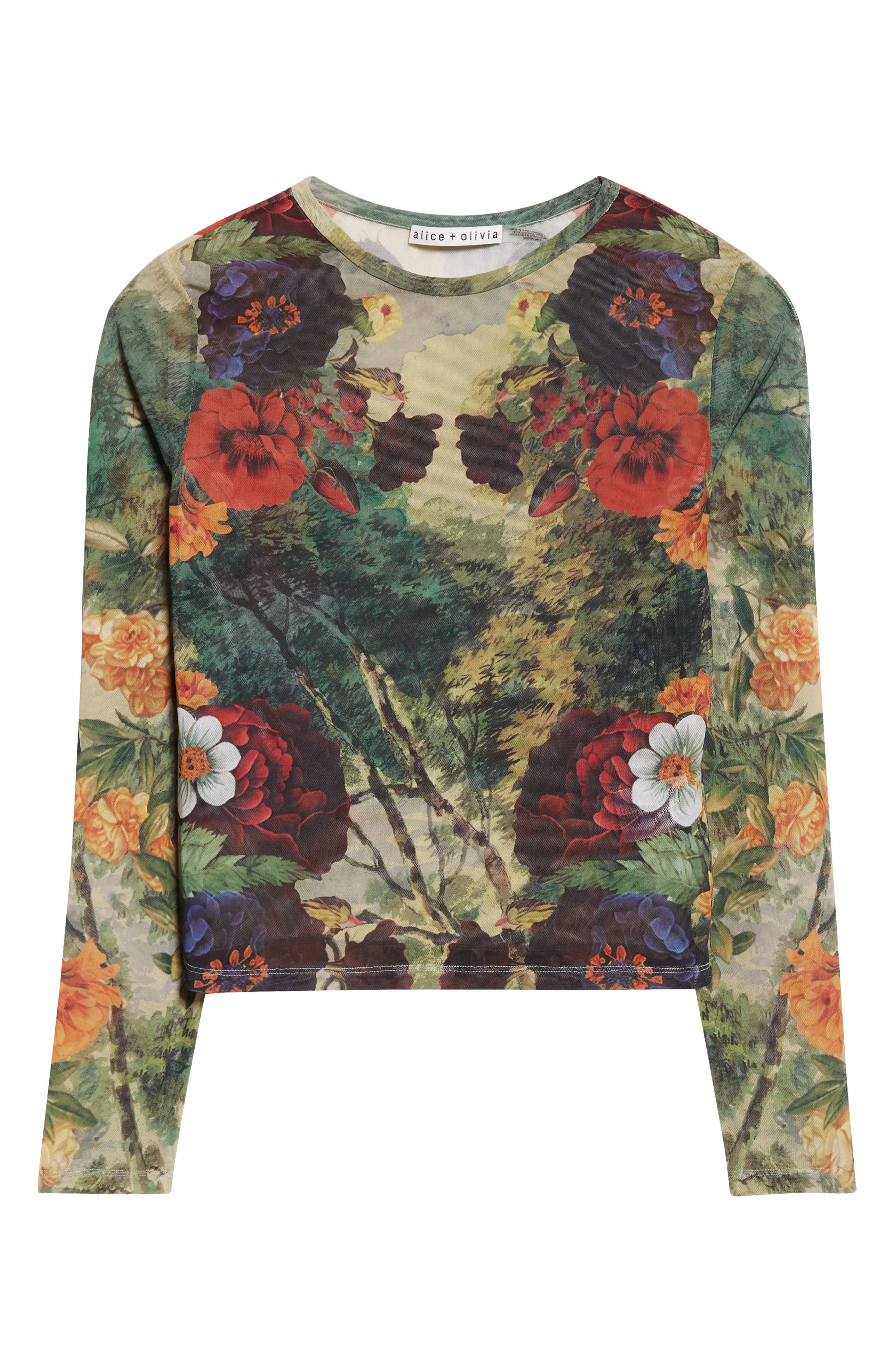 Alice + Olivia Delaina Printed Long Sleeve Mesh Top in Forbidden Forest at Nordstrom - 4