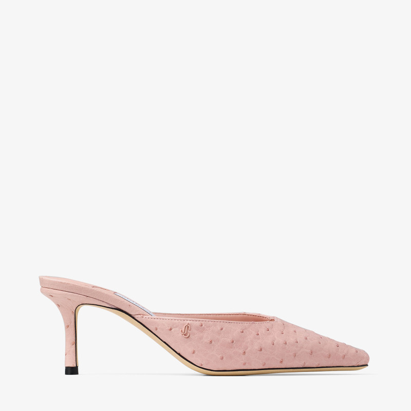 Vivi 65 Rose Ostrich Leather Mules 1