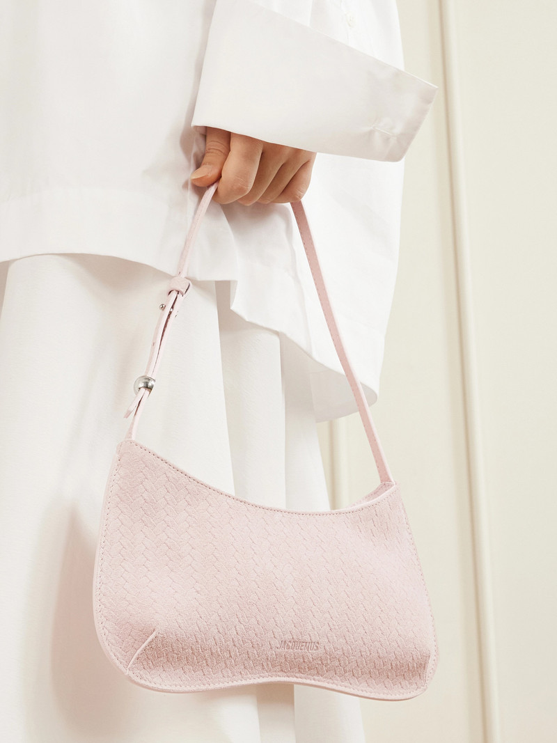 JACQUEMUS Le Bisou Embellished Woven Suede Shoulder Bag outlook