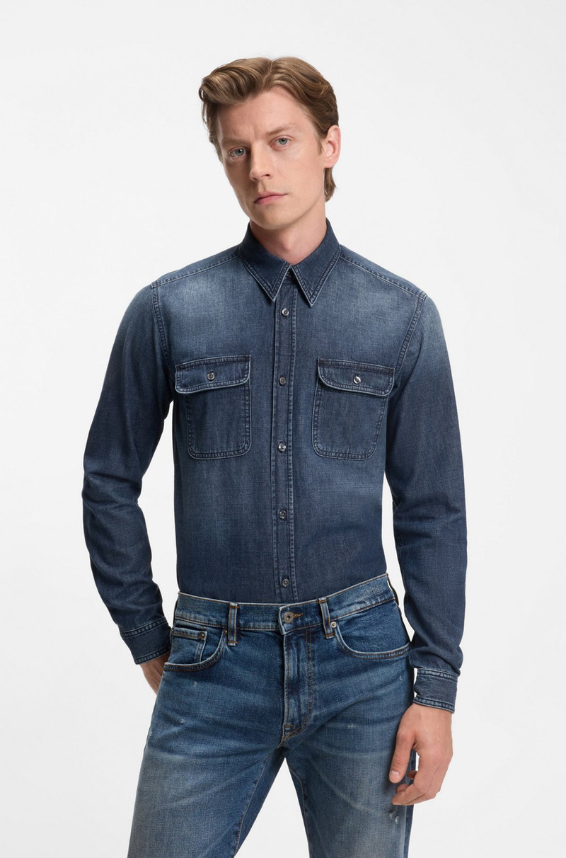 BECKHAM X BOSS SHIRT IN BLUE DENIM 2