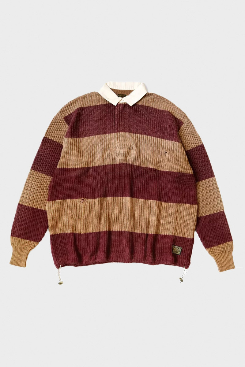 5G Cotton Knit RUGGER Shirt - Brown/Ecru 1