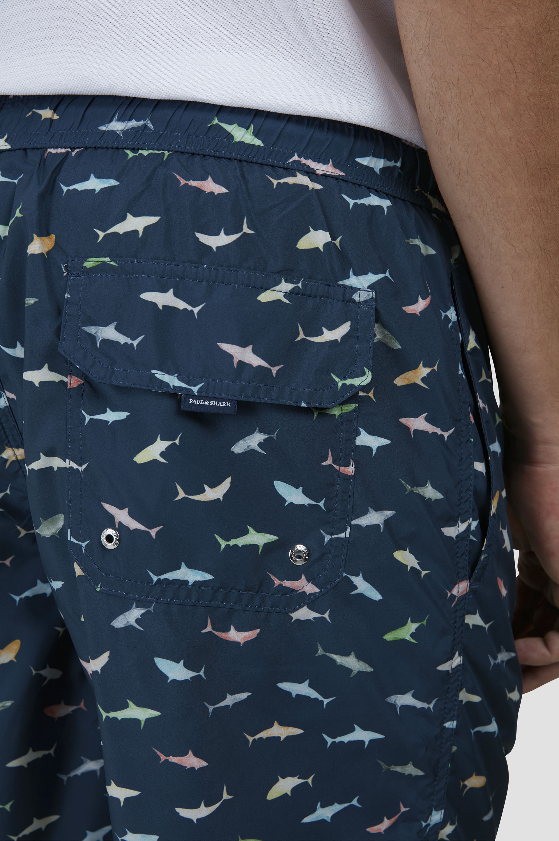 SWIM SHORTS WITH MULTICOLOR SHARK PRINT - 4