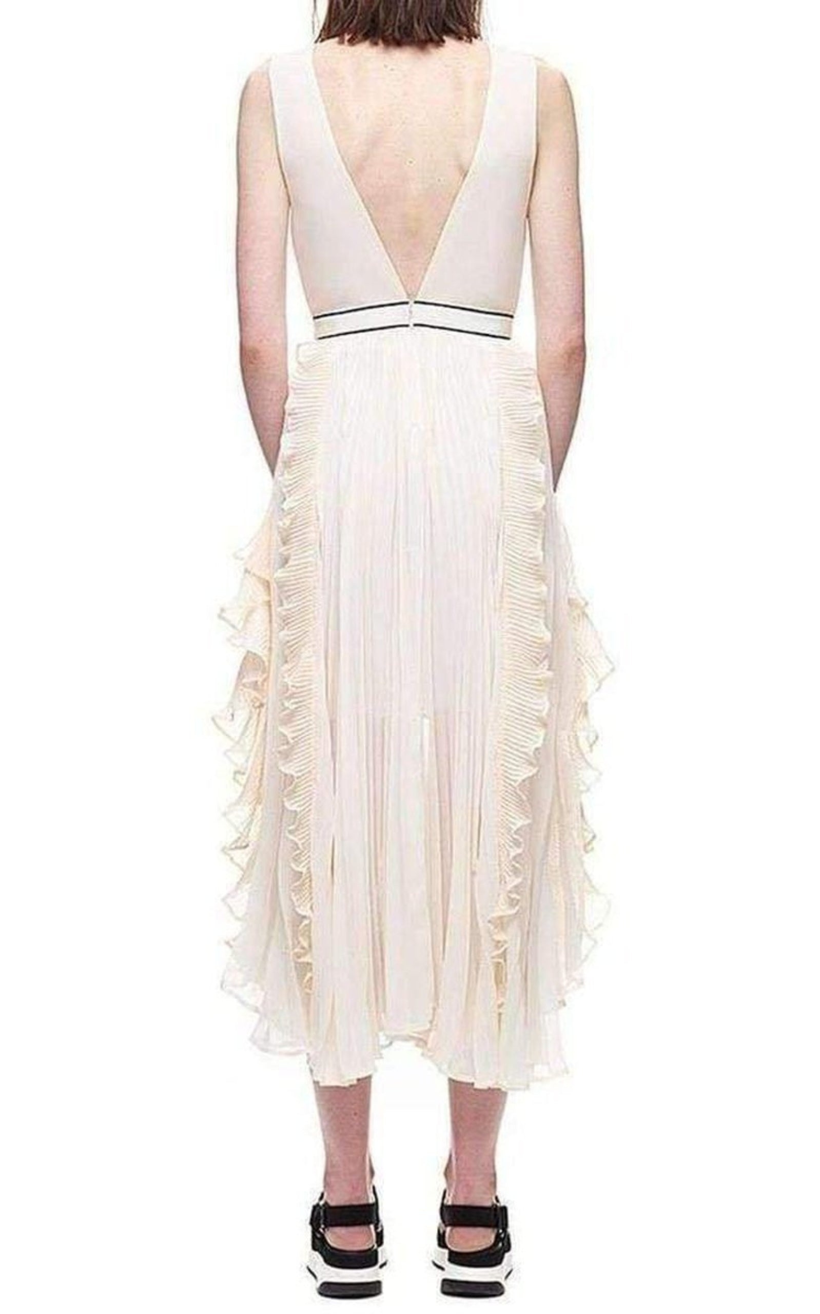 V-Neck Dress with Fluted Pleats - 2