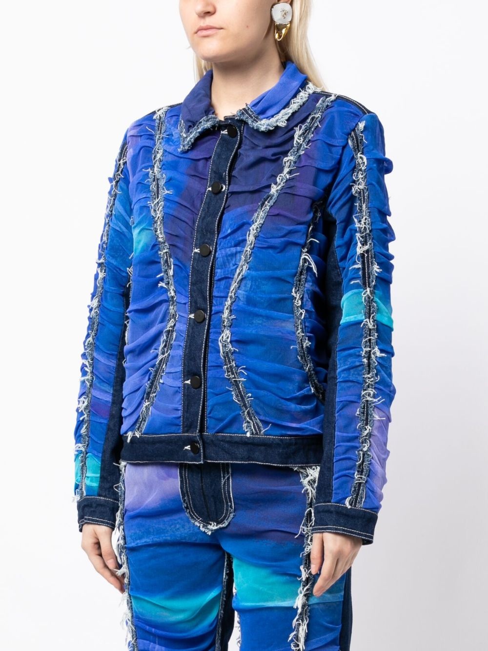 ruched frayed denim jacket - 3
