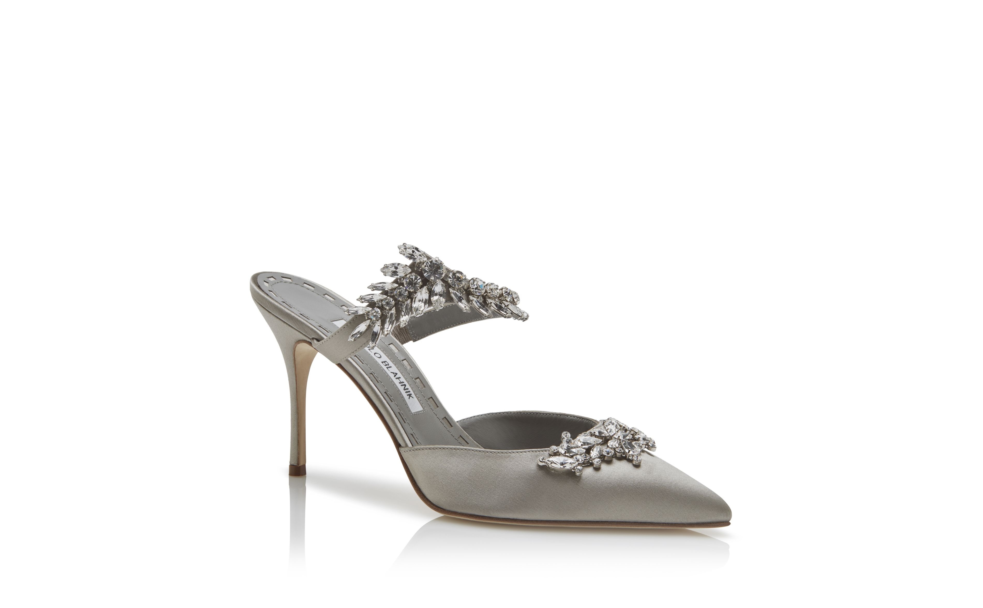 Grey Satin Crystal Embellished Mules - 3