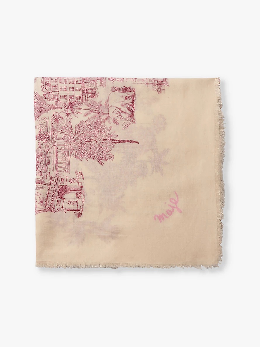 Graphic-print fringed-edge cashmere-blend scarf - 1