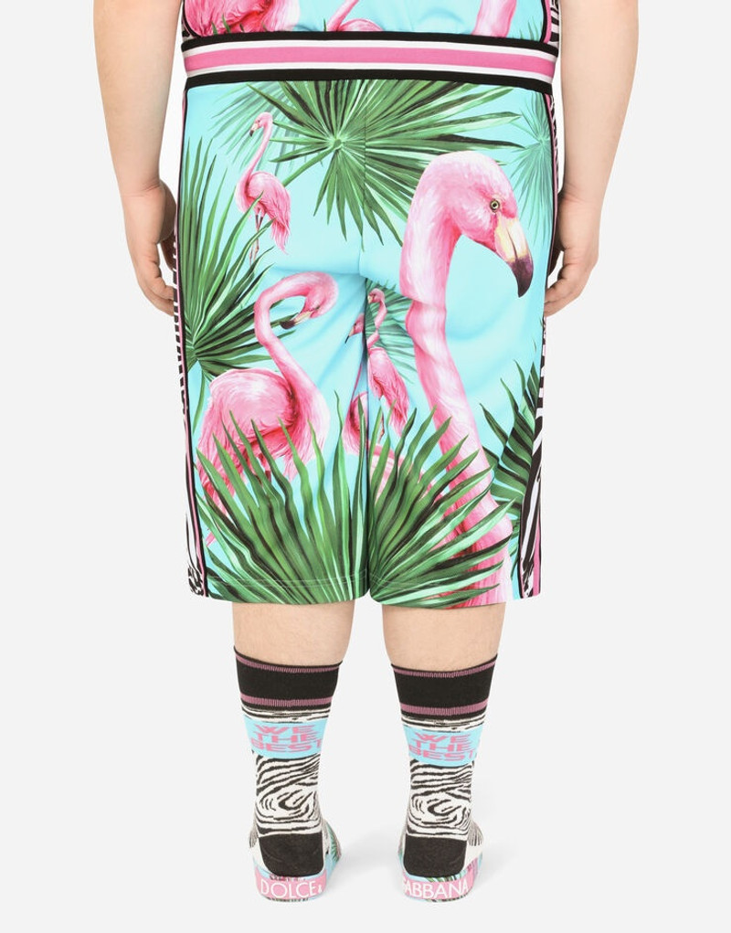 Technical fabric jogging shorts with flamingo print 7