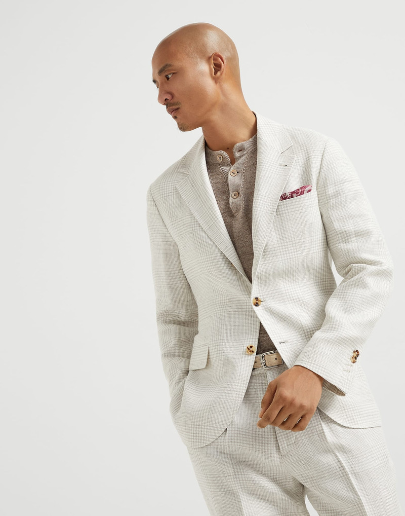 Linen, wool and silk Prince of Wales diagonal deconstructed blazer 1