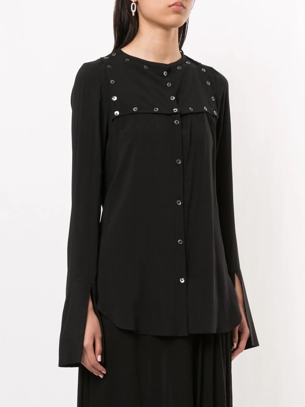 button-embellished crepe shirt - 3