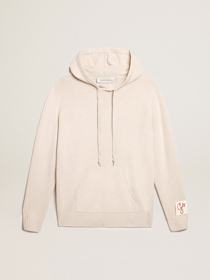 Men’s white cashmere blend sweatshirt with hood 1