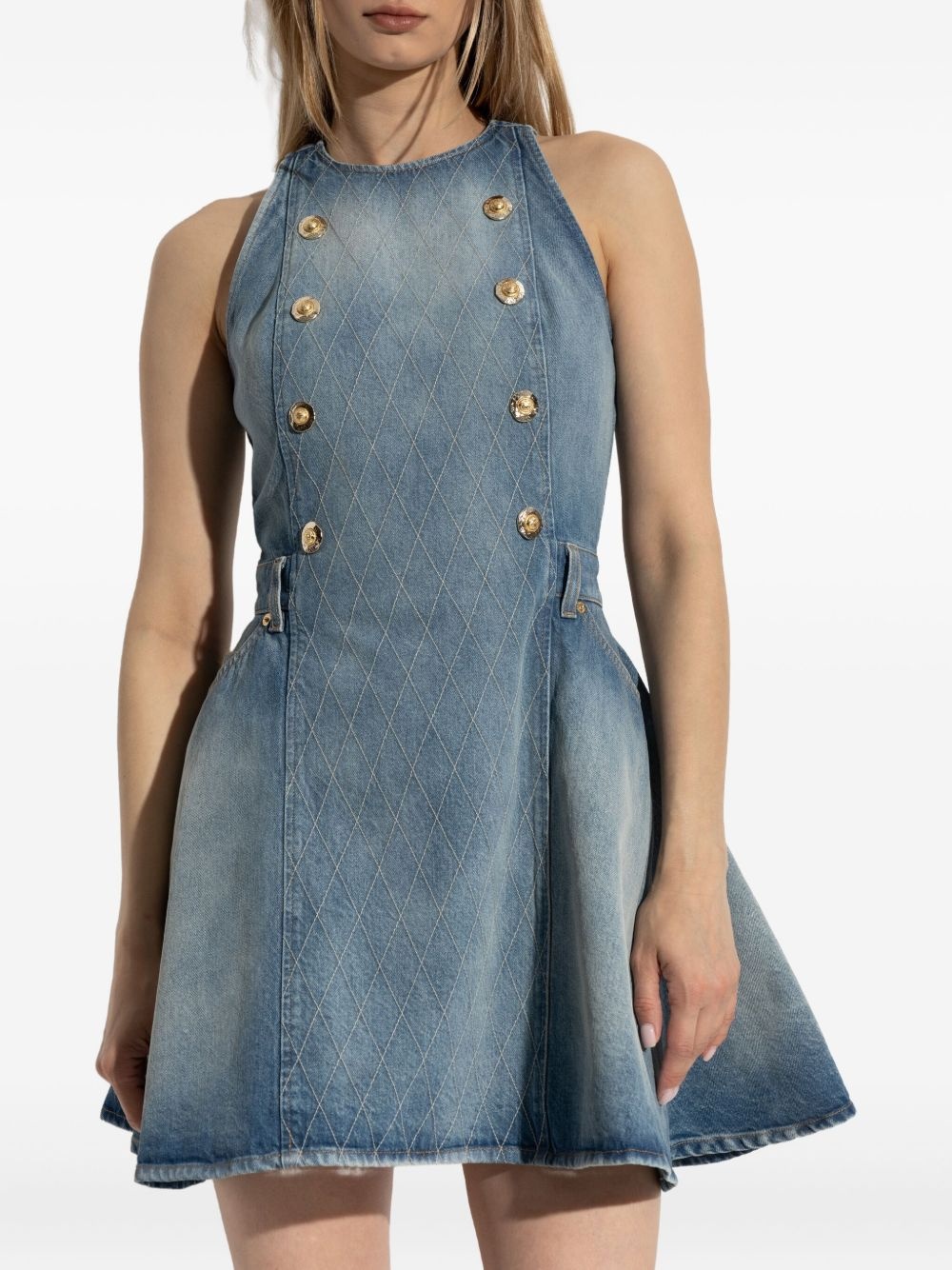 button-embellished denim dress - 3