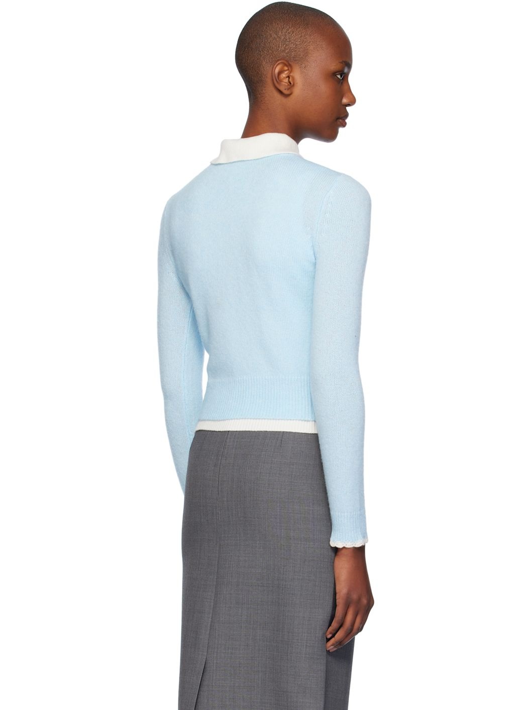 Blue Round-Neck Knit Sweater - 3