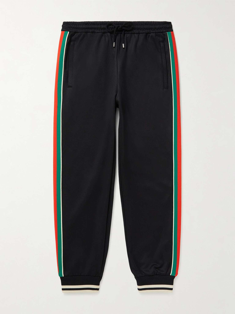 Tapered Webbing-Trimmed Stretch-Jersey Sweatpants - 1