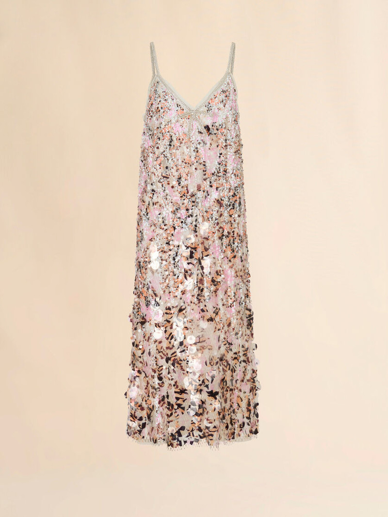 PINK MESH MIDI DRESS WITH MIXED SEQUINS 1