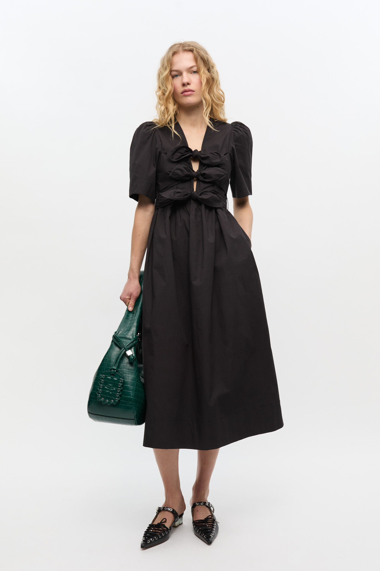 BLACK STRETCH COTTON DRESS - 3