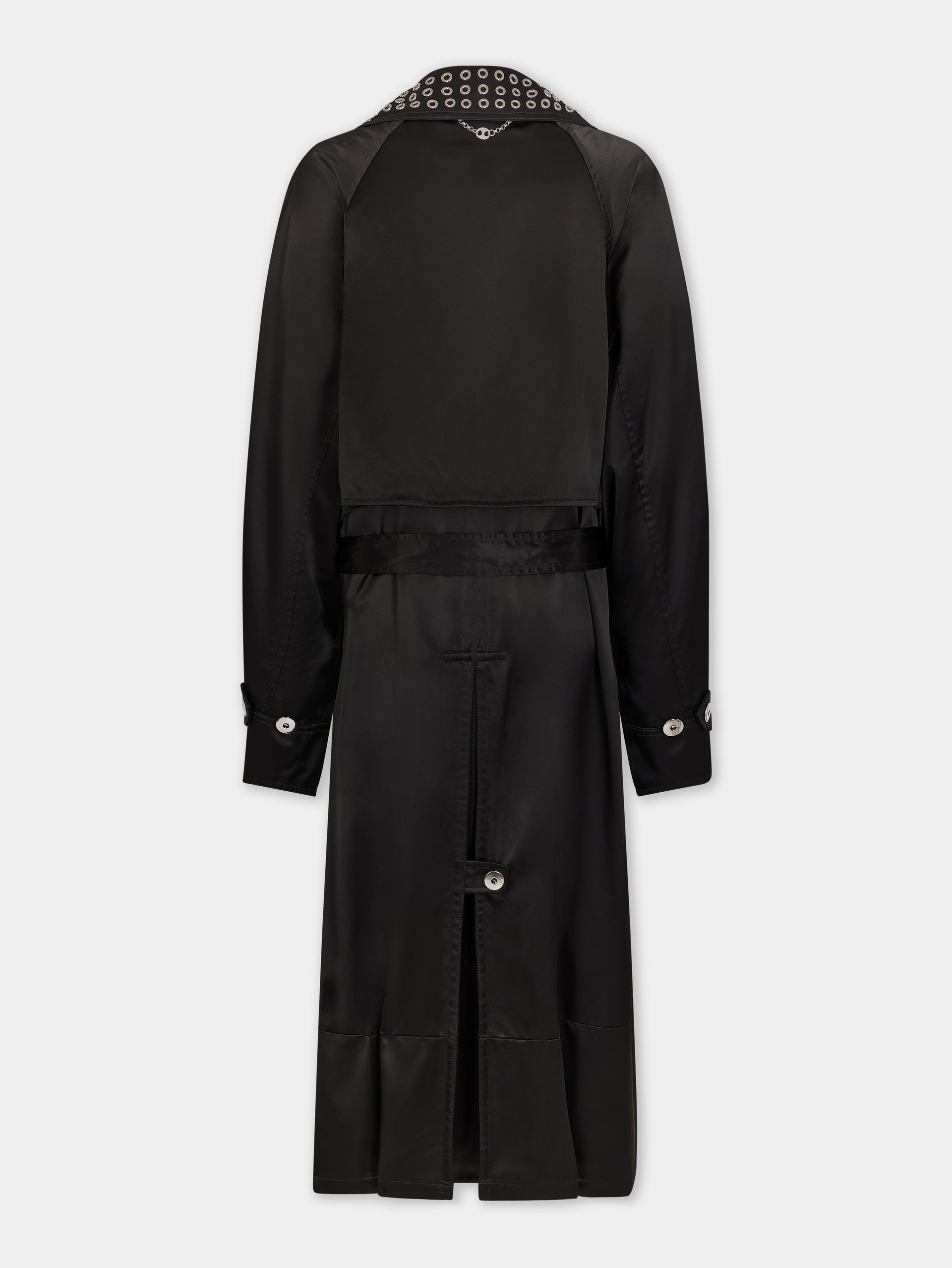 BLACK LONG TRENCH COAT IN SATIN - 5