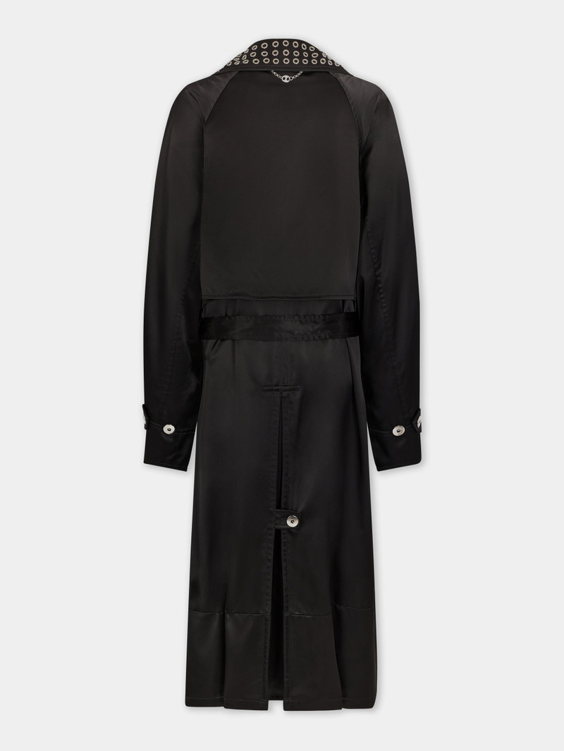 BLACK LONG TRENCH COAT IN SATIN 5