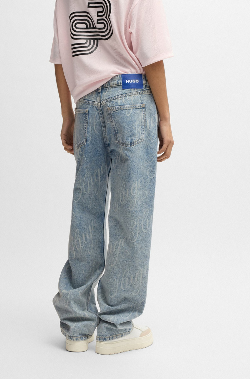 STRAIGHT-FIT JEANS IN BLUE DENIM WITH PRINTED LOGOS 4