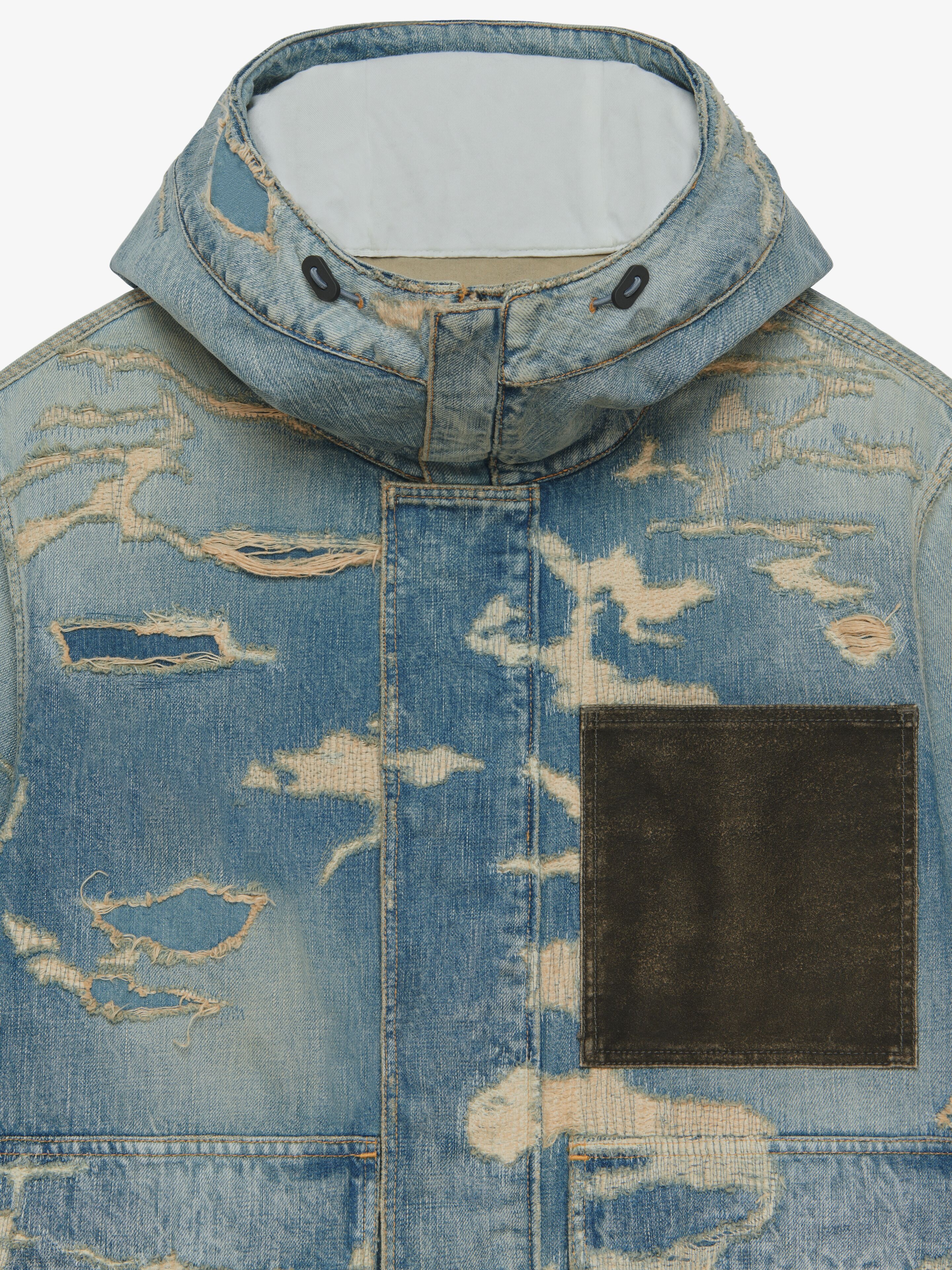 HOODED JACKET IN DESTROYED DENIM AND MOLESKIN - 5