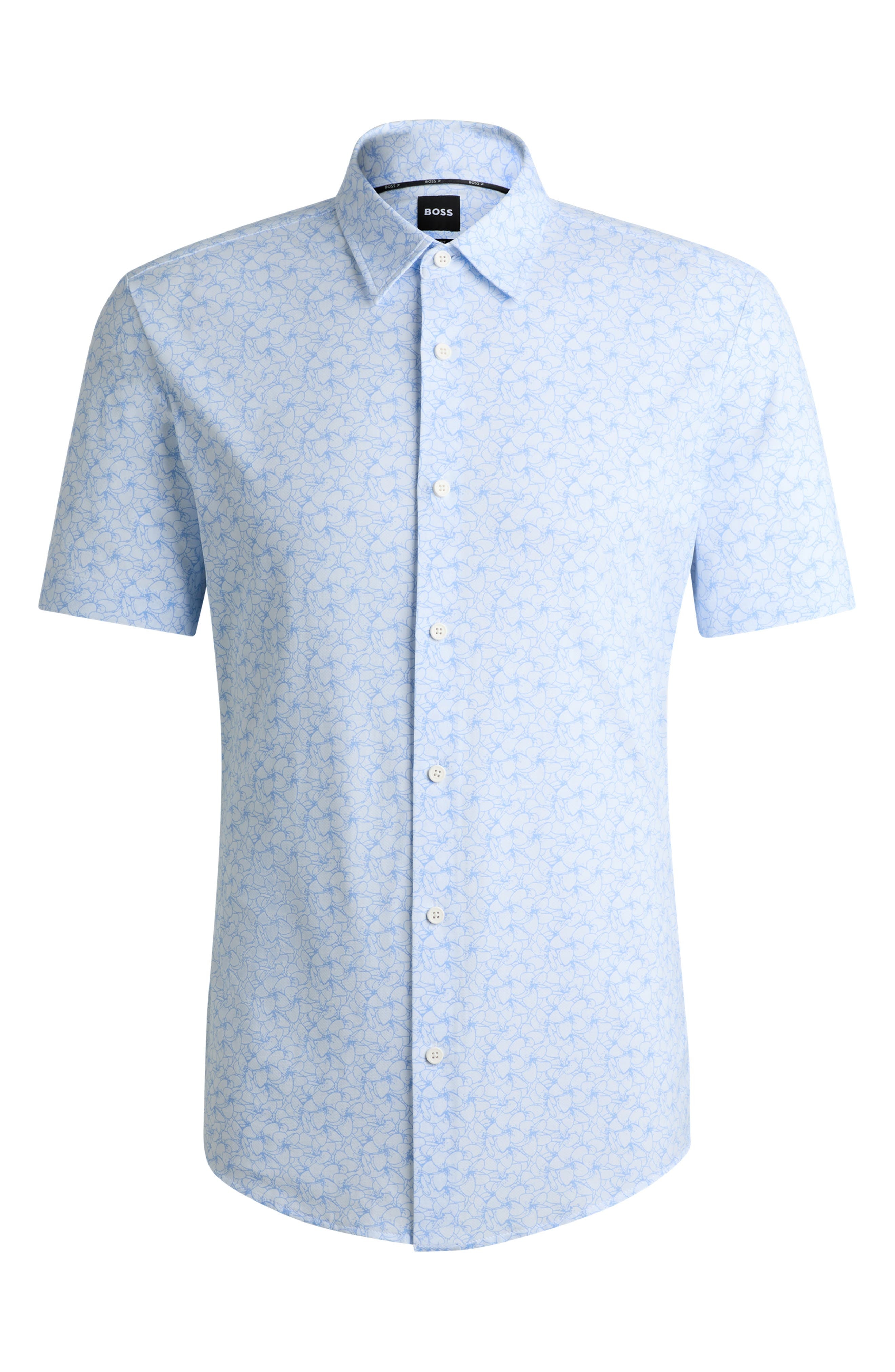 BOSS Roan Floral Short Sleeve Stretch Button-Up Shirt in Light Blue at Nordstrom - 4