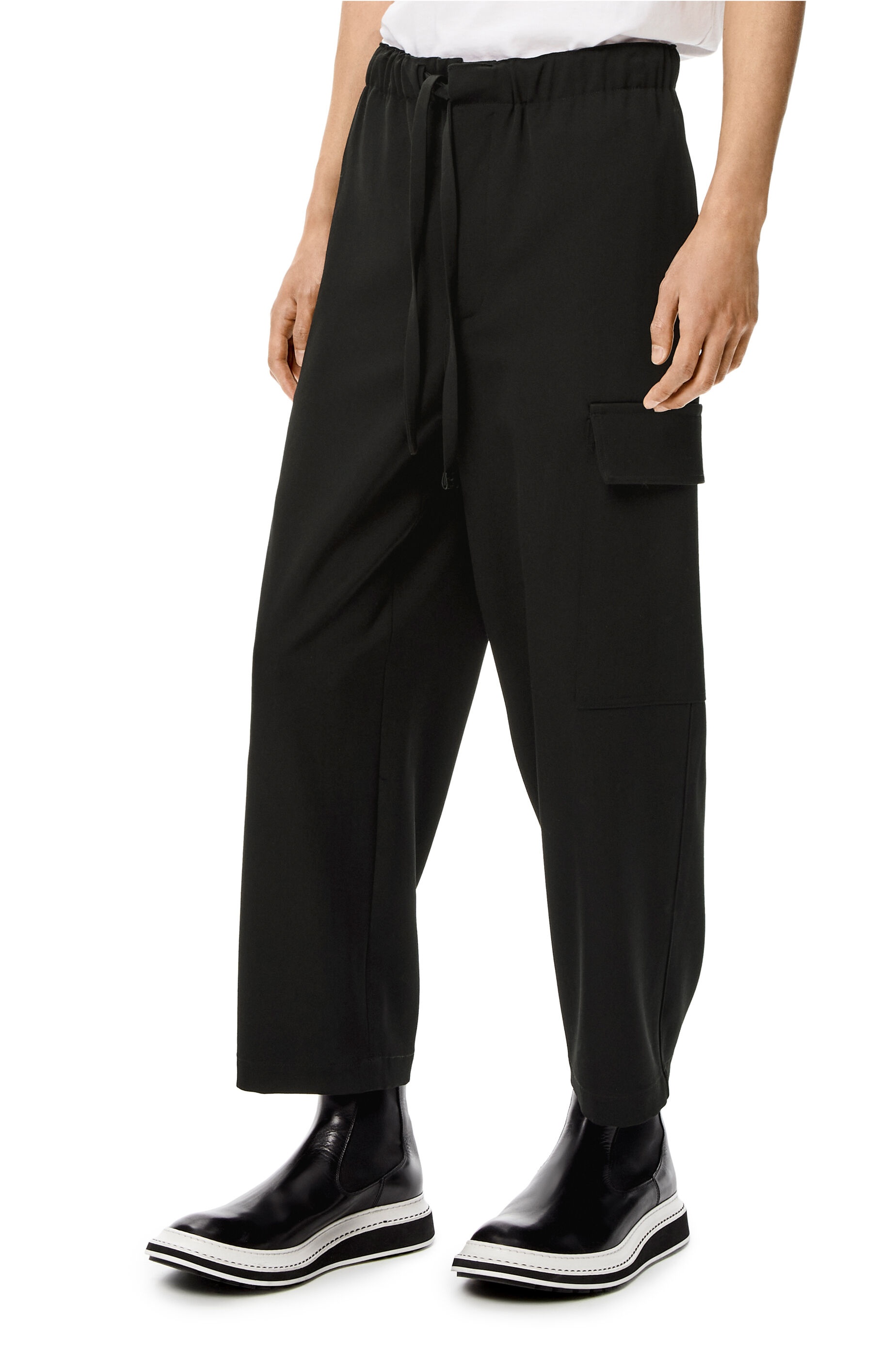 Cropped drawstring trousers in wool - 3