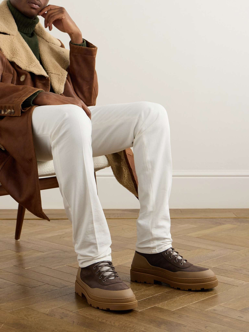 Brunello Cucinelli Rubber and Leather-Trimmed Pebble-Grain Nubuck and Mesh Hiking Boots outlook