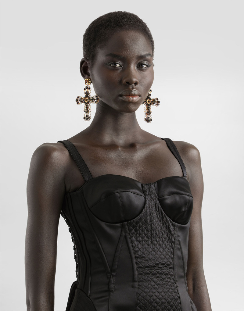 Strapless satin dress with corset details 4