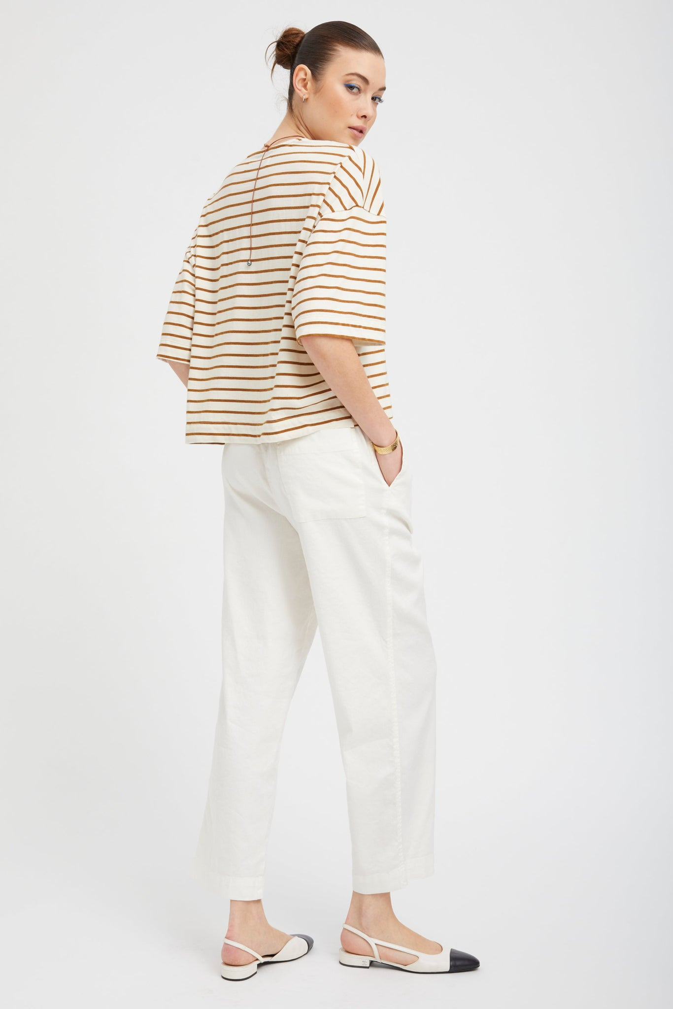 WHITE LINEN DRAWSTRING TROUSERS - 4