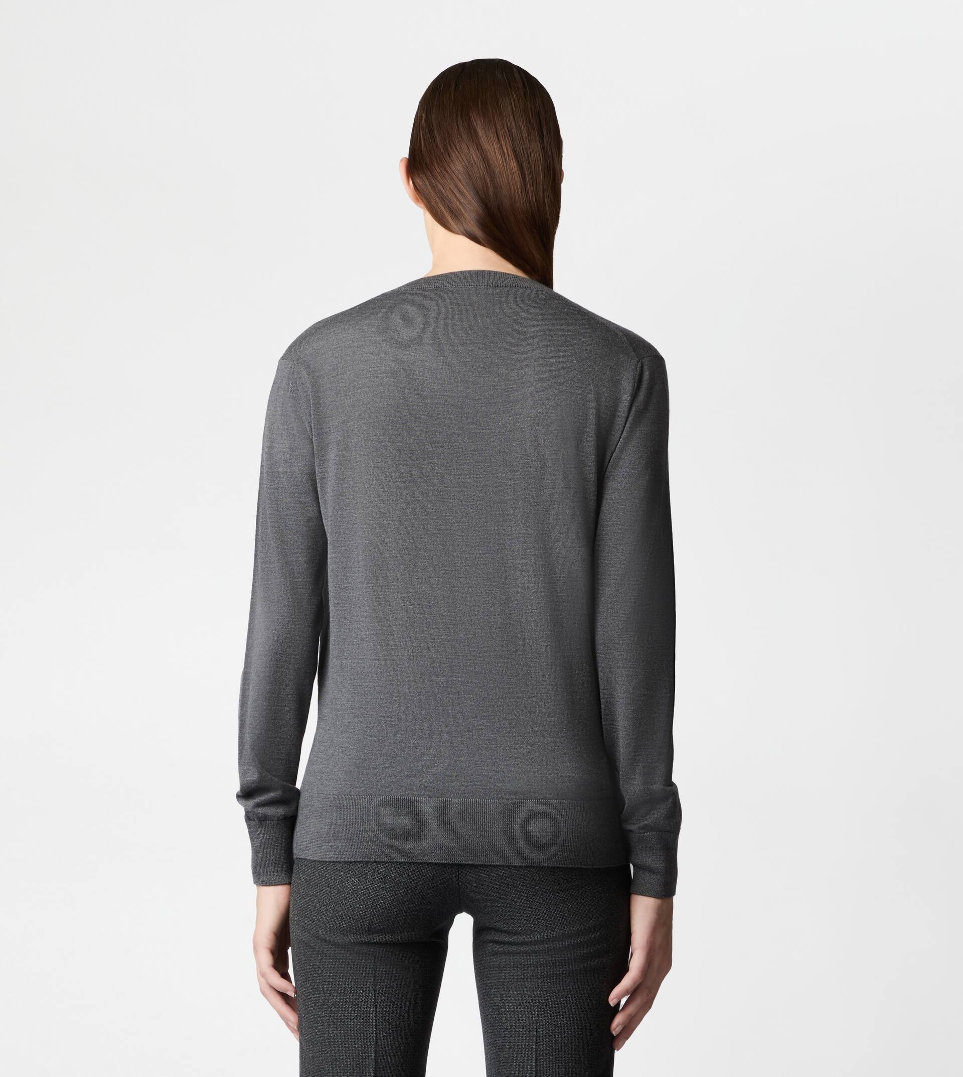 V-NECK SILK BLEND PULLOVER - GREY - 5