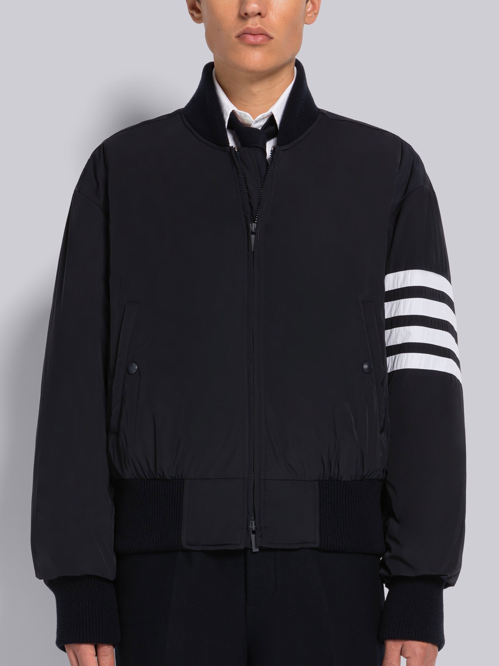 POLY TWILL 4-BAR OVERSIZED KNIT DOWN BLOUSON JACKET - 1