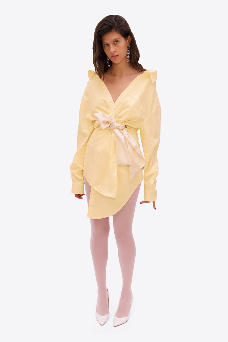 AREA SATIN KNOT OXFORD SHIRT DRESS outlook