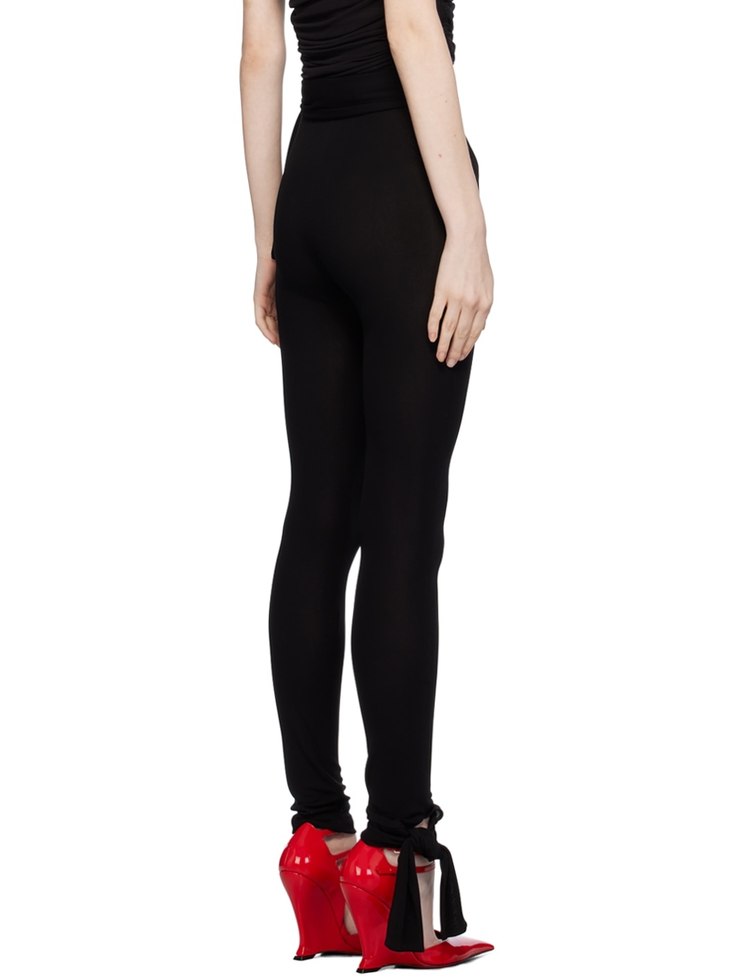 Msgm Logo-waistband Shiny Leggings In Black