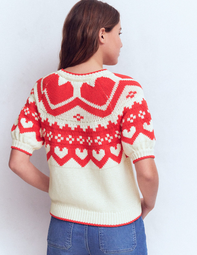 Margot Puff Sleeve T-Shirt-Warm Ivory Hearts 4