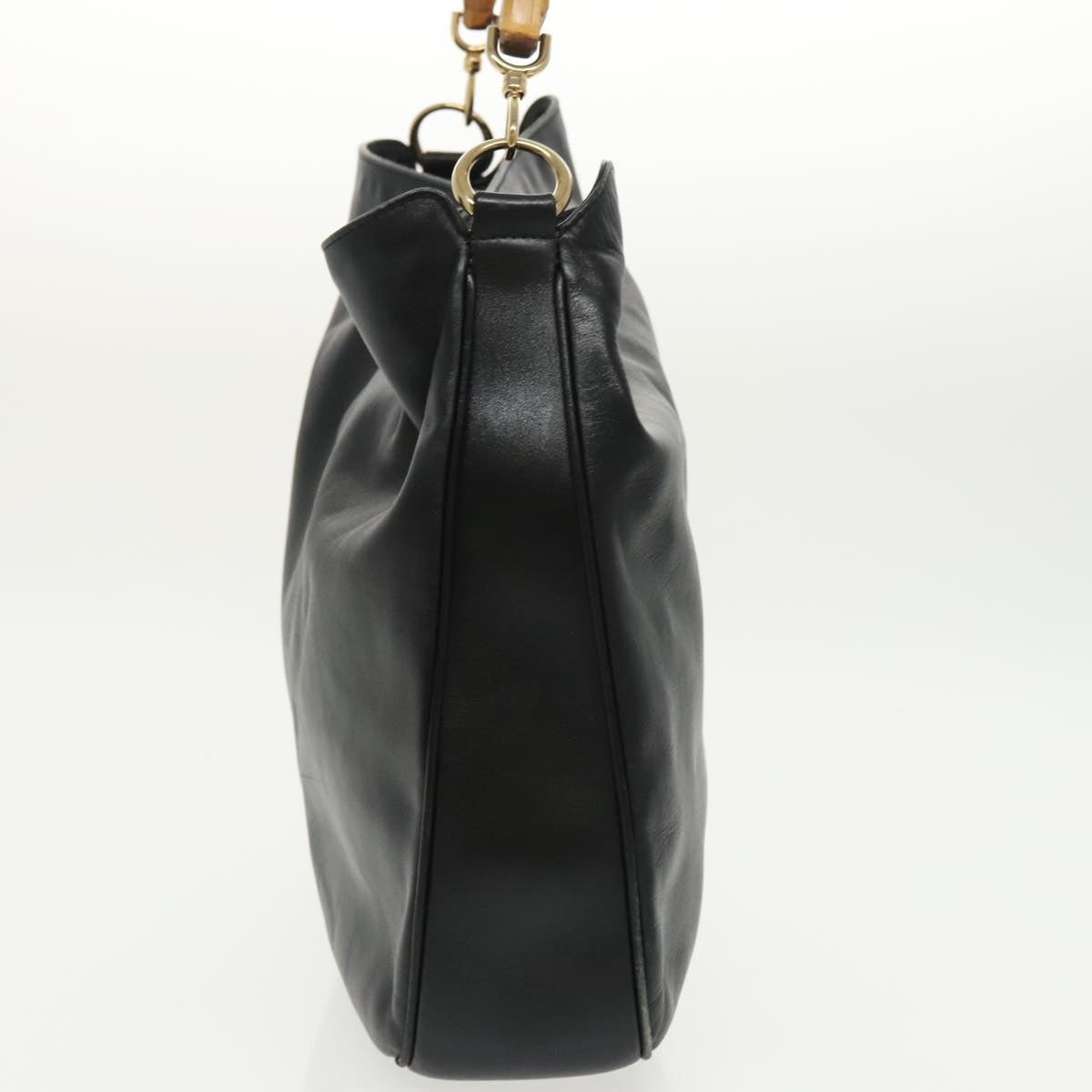 GUCCI Bamboo Hand Bag Leather Black Gold 001 001 - 4