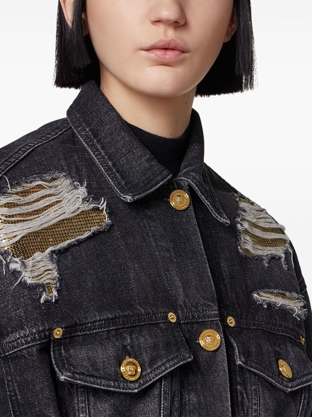 distressed denim jacket - 5