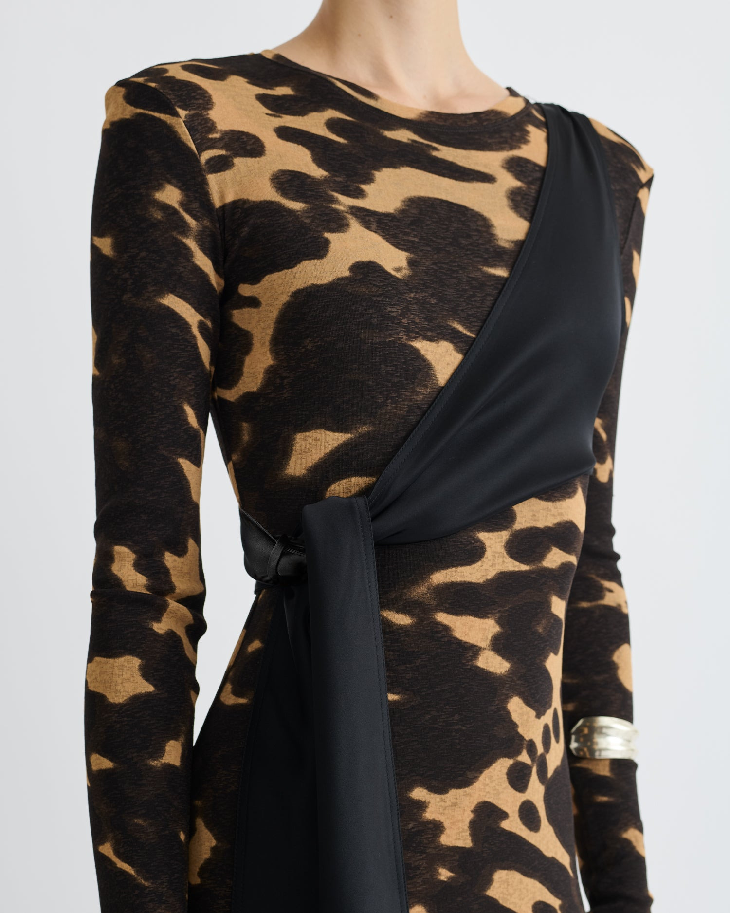 Mesh Jersey/Slip Satin Long Dress - 4