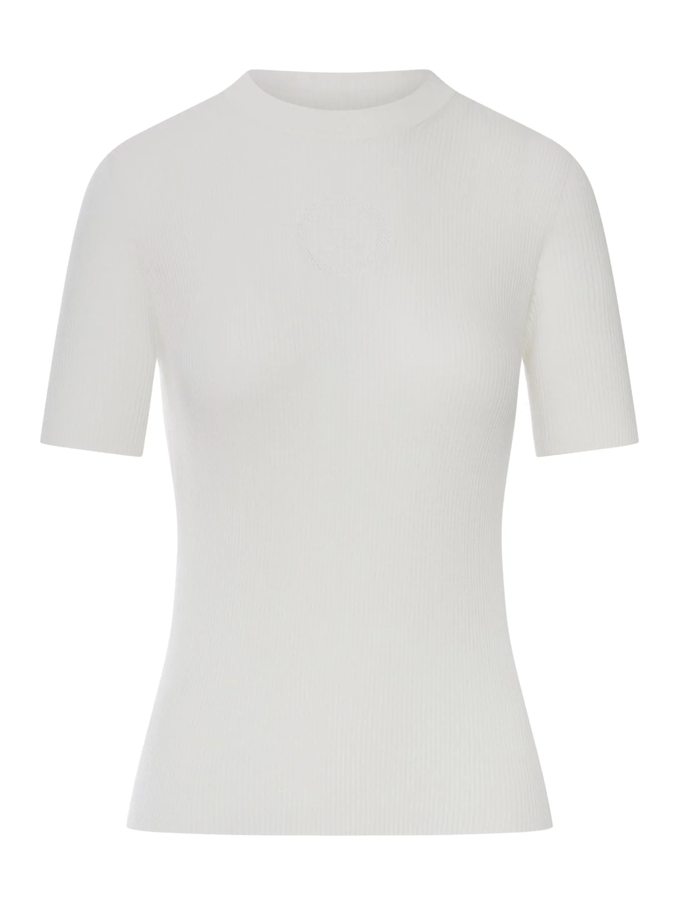 WHITE COTTON SWEATER WITH FRONT LOGO - 1