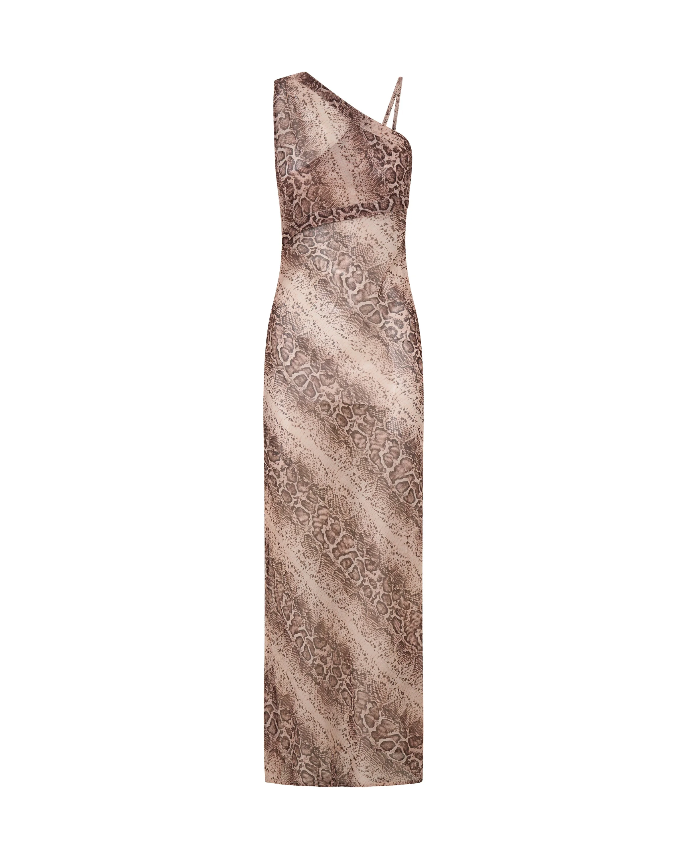 Negroni Sheer Chiffon One Shoulder Maxi Dress - Cognac Snake - 1