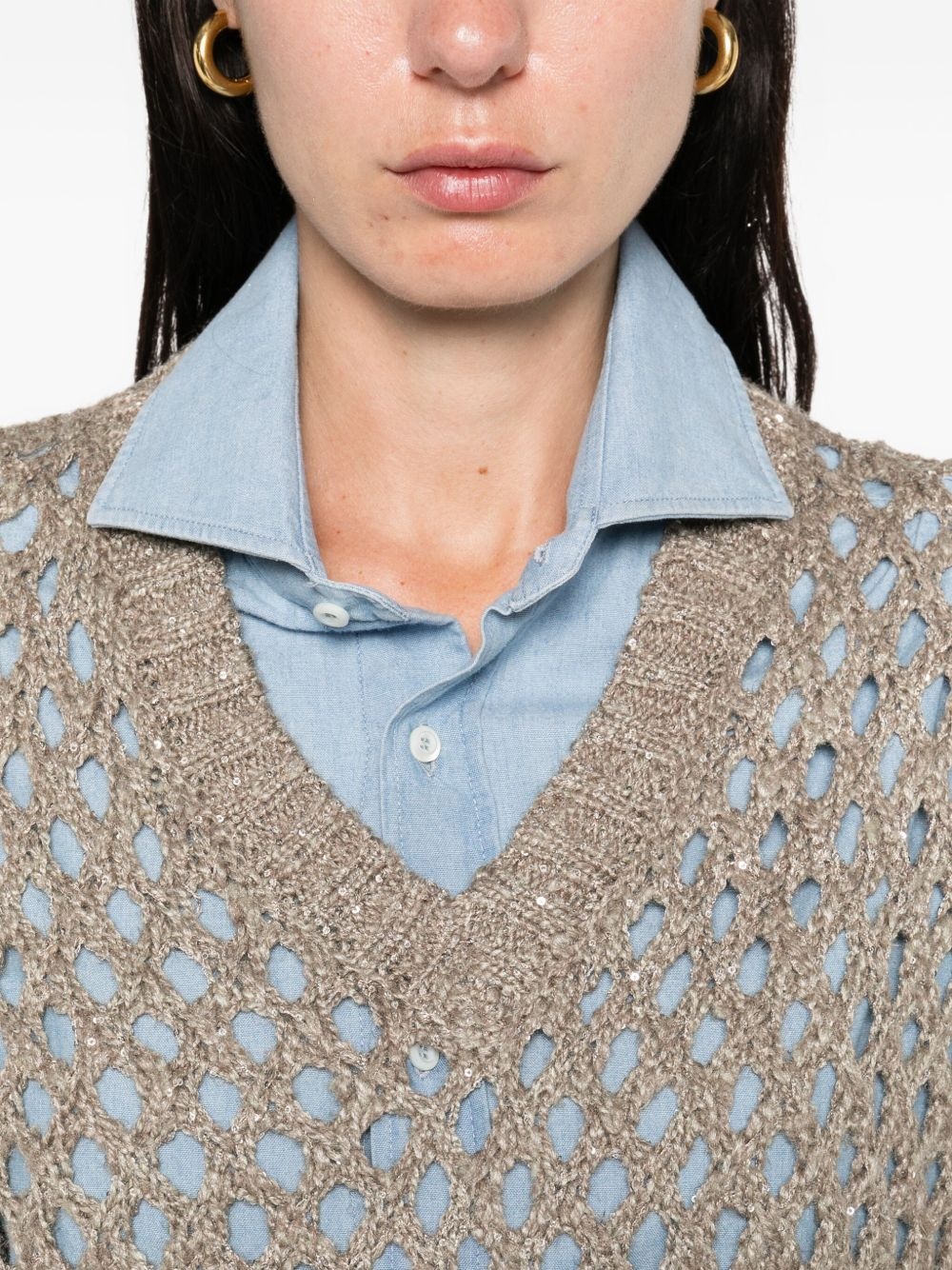 sequin-embellished open-knit sweater - 5