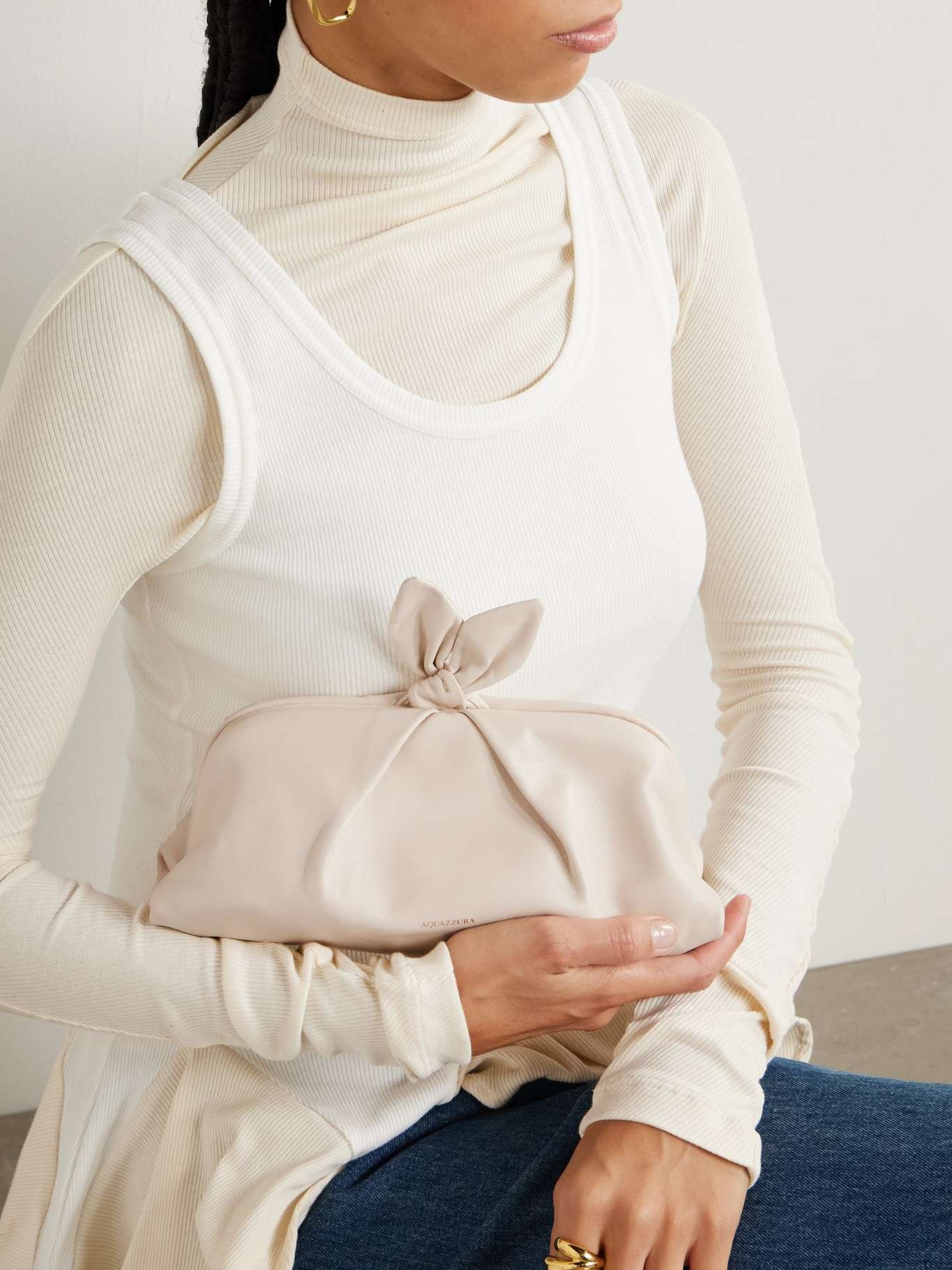 Bow-detailed leather clutch Ivory - 6