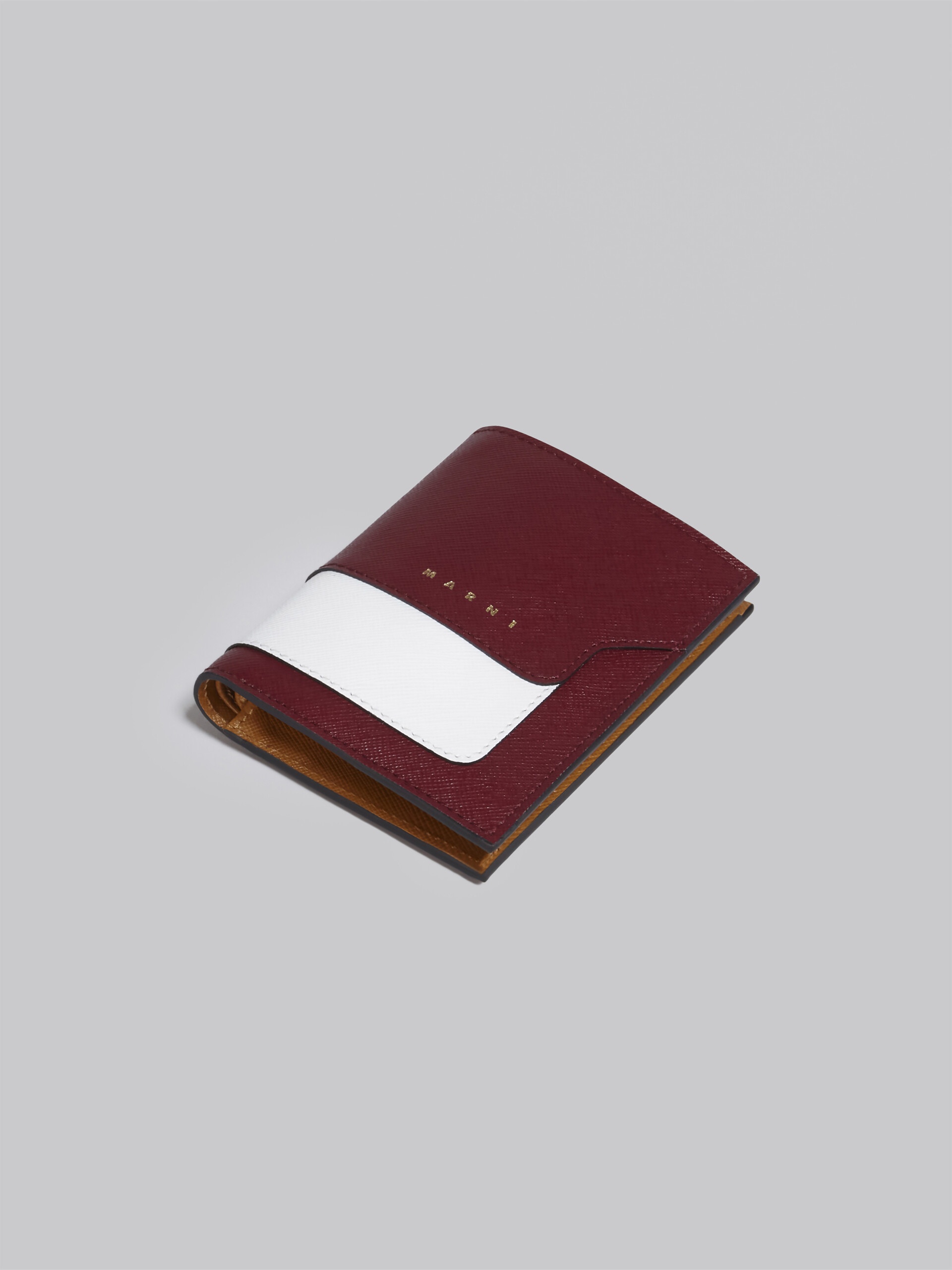 RED WHITE AND BROWN SAFFIANO LEATHER BI-FOLD WALLET - 5