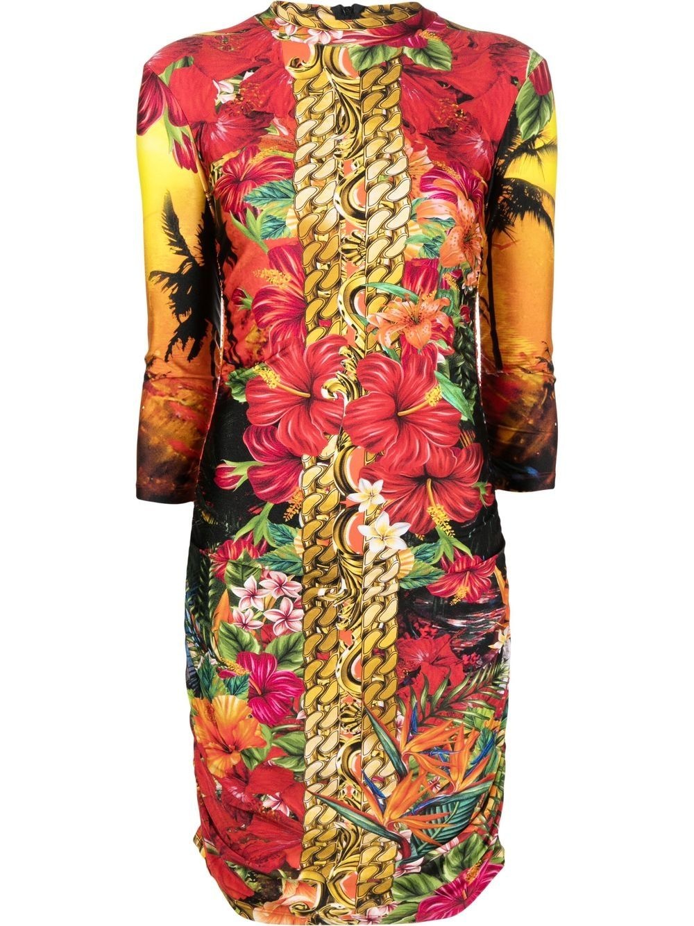 Hawaii-print mock-neck dress - 1