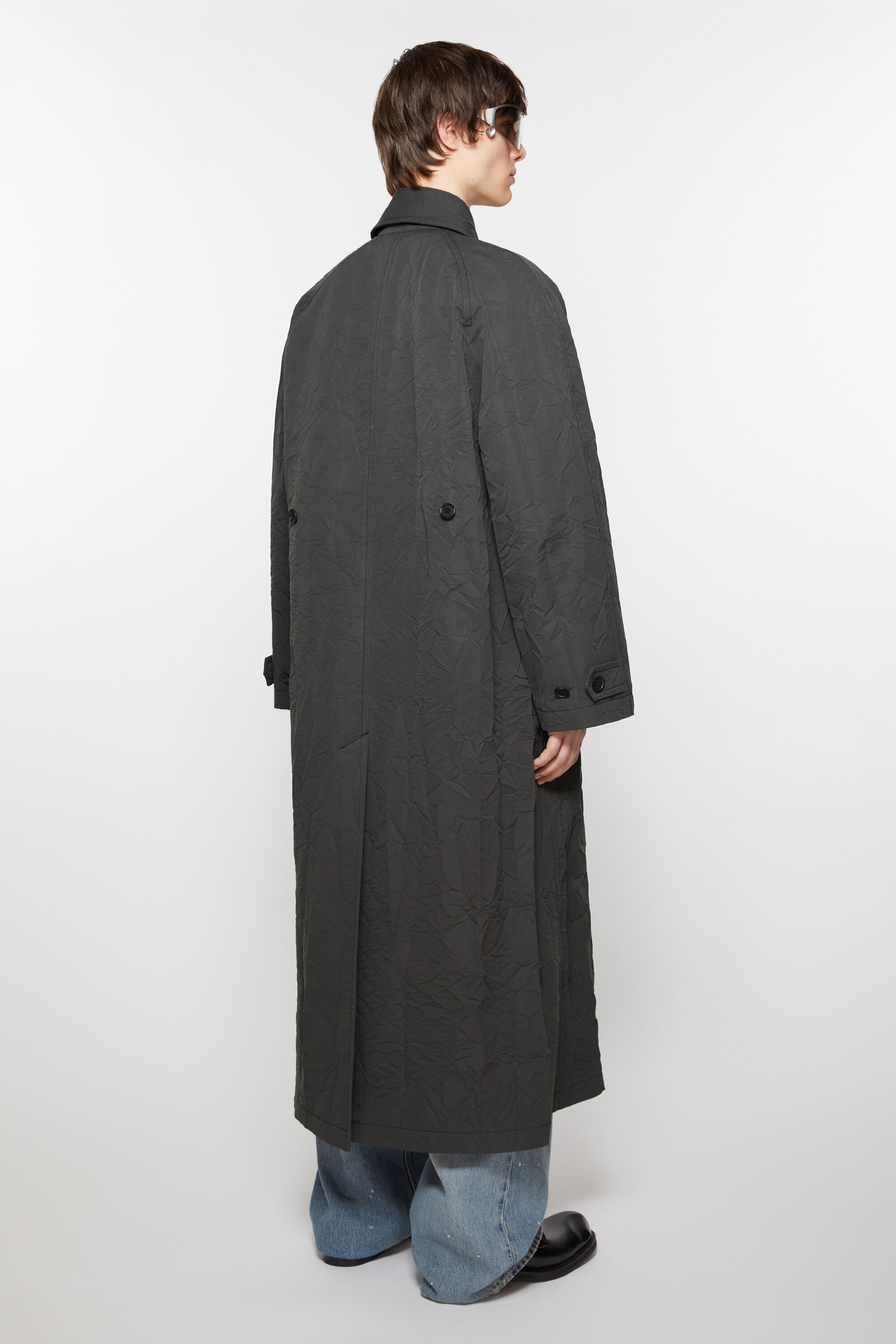 Crinkled trench coat - Dark grey - 4