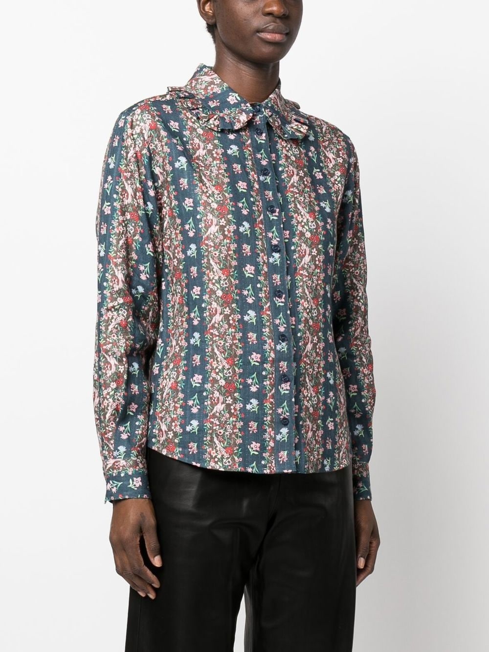 floral-print ruffle-collar shirt - 3