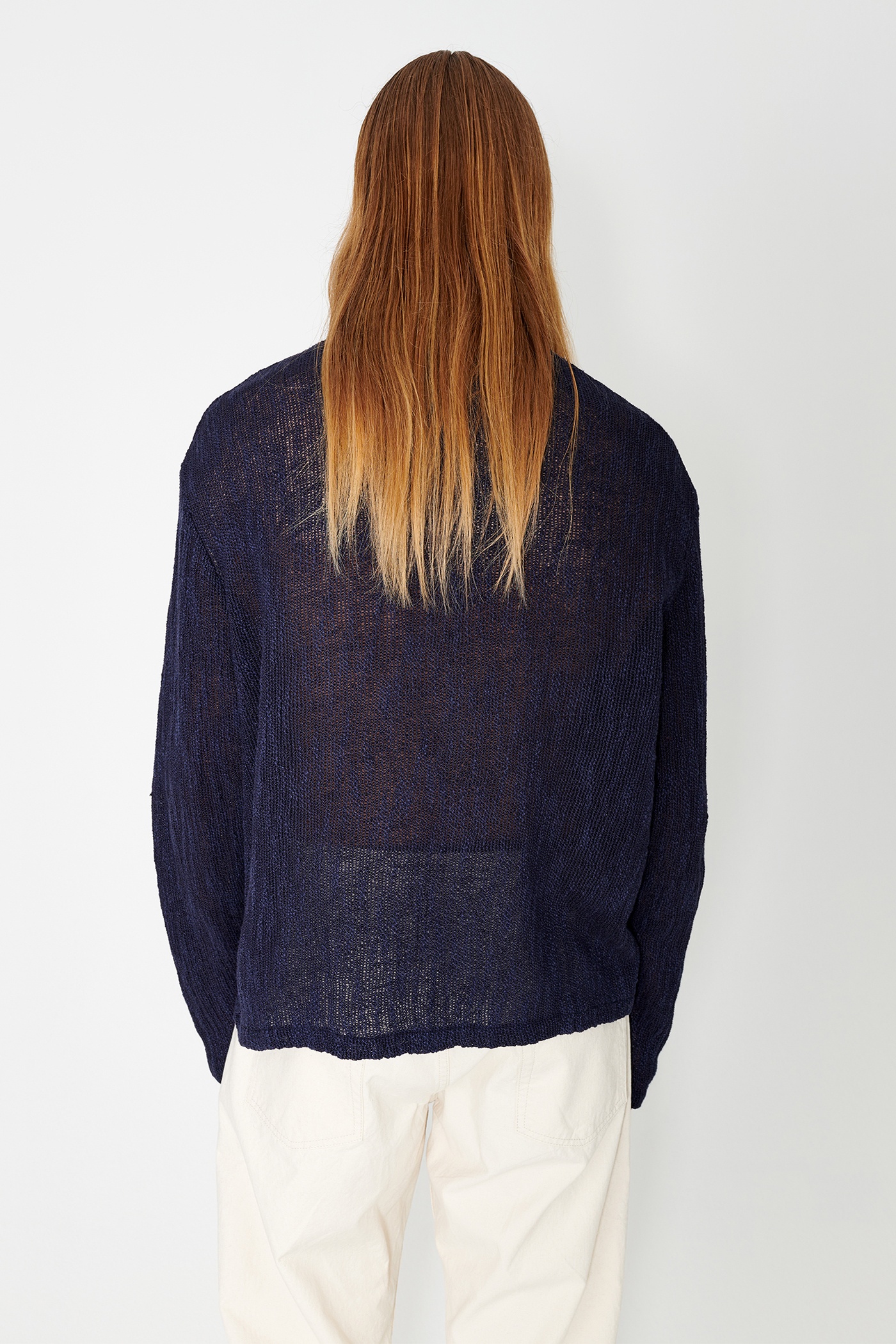 Shrunken Full Zip Polo Navy Yawning Linen - 6