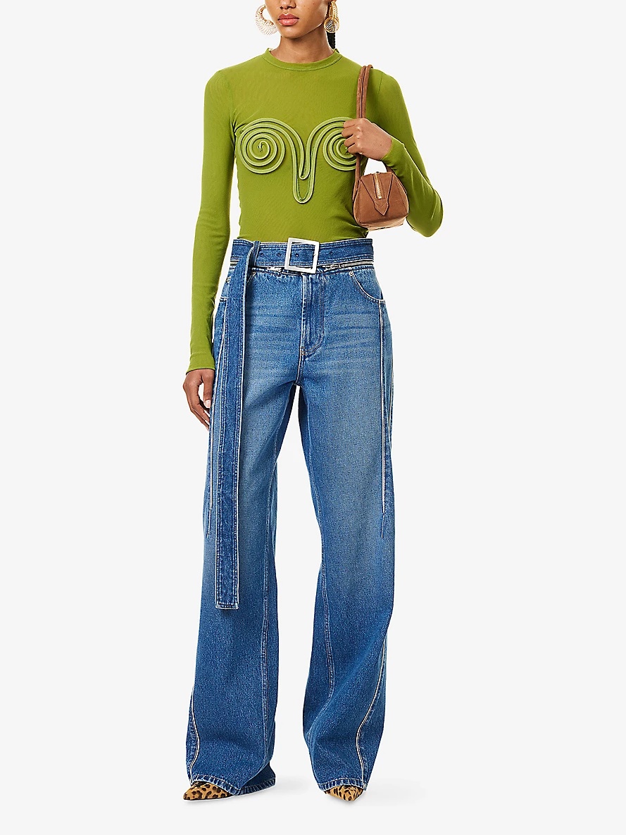 Spiral-Embellishment Long-Sleeves Woven Top - 2