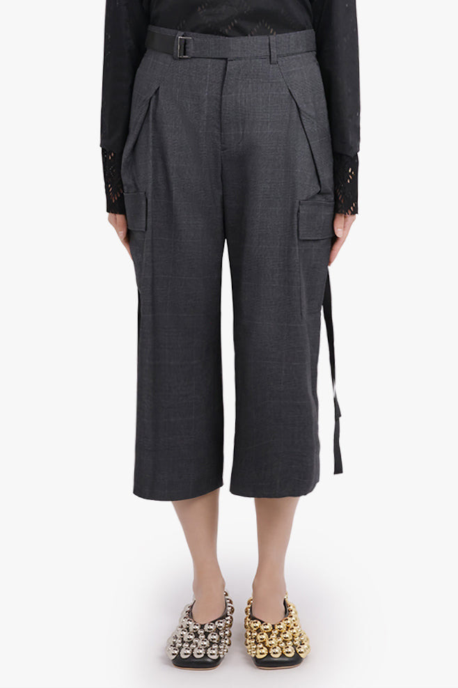 GLEN CHECK PRINT RELAXED TAPERED PANT WITH ADJUSTABLE STRAPS | GREY/BLACK - 3