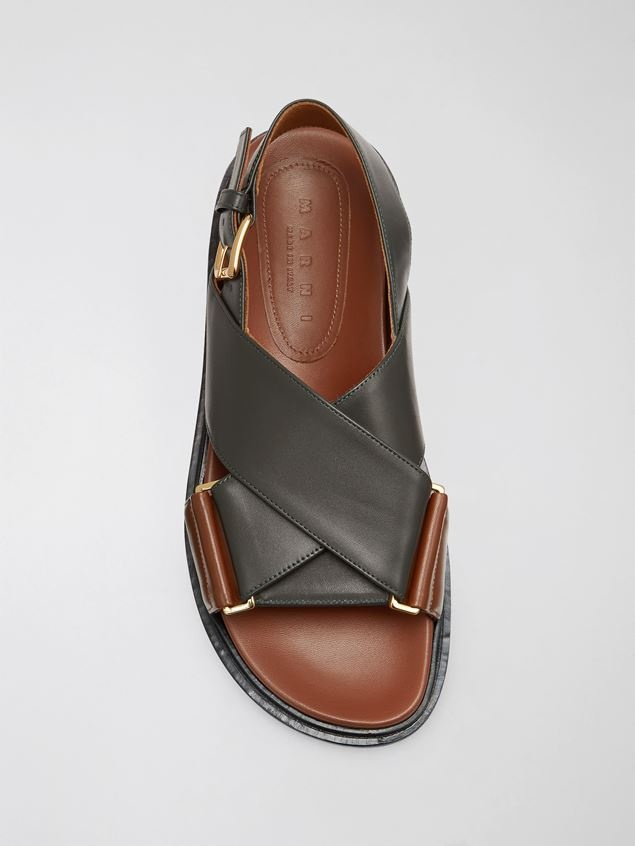 CRISS-CROSS FUSSBETT IN BLUE AND BROWN CALFSKIN - 4